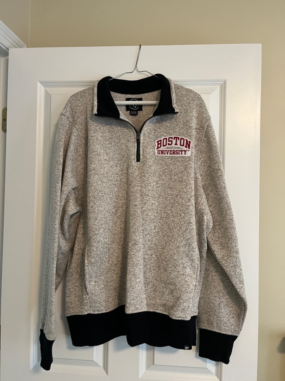 47 Brand Boston University Gray and Black Quarter-Zip Pullover